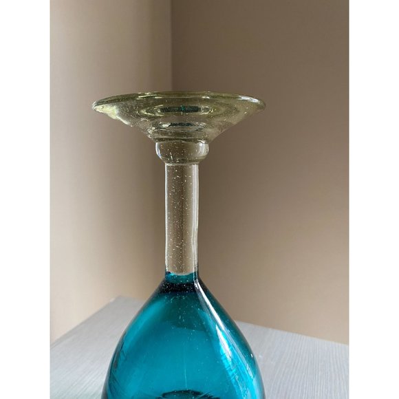 Heavy Aqua Luster Blue Glass Goblet Cup with Clear Luster Stem and Base Hand Blo - Picture 8 of 13